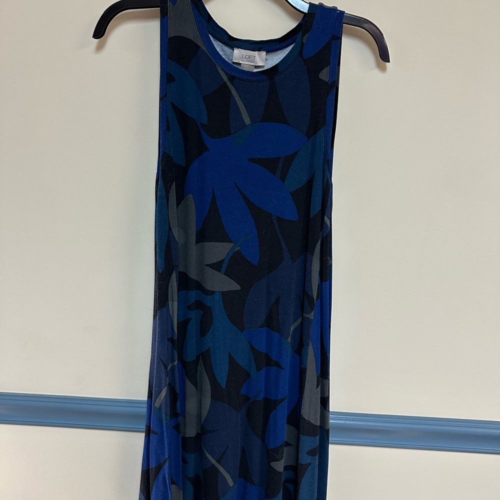 LOFT Blue and Gray Patterned Maxi Dress